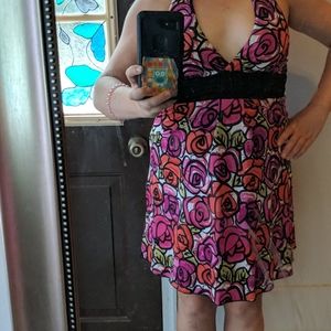 Floral stretchy halter dress